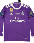 Real Madrid Cristiano Ronaldo Away Retro 2016-17 Patches UCL UEFA Respect Final World (Official Printing)