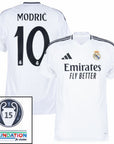 Real Madrid Modric 10 Home Fan Jersey 2024/25 Patches UCL UEFA Foundation (Official Printing)