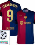 Barcelona Lewandowski 9 Home 2024/25 Patches UCL UEFA Foundation (Official Printing)