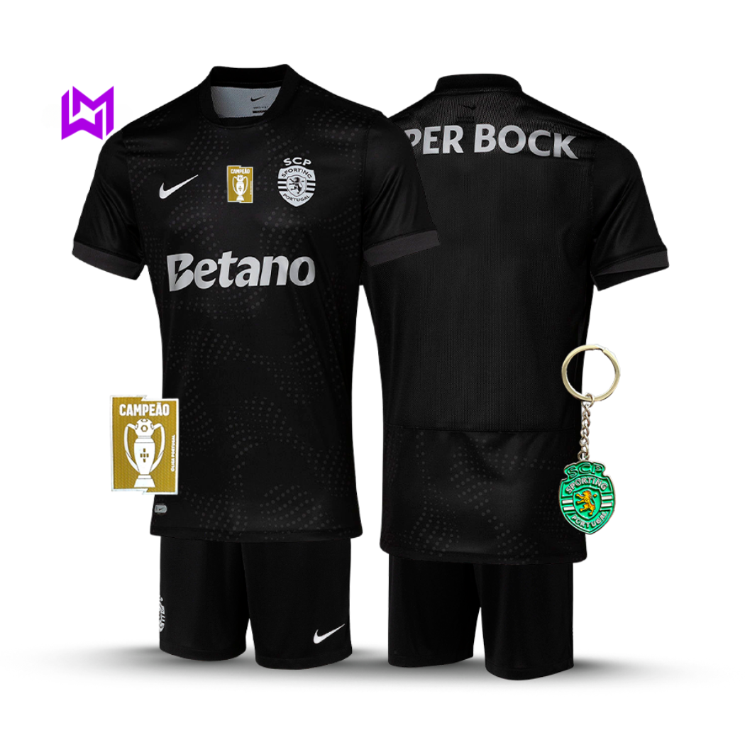 Sporting Away Kids Kit Black 2025/26 - New Release! 🔥💚