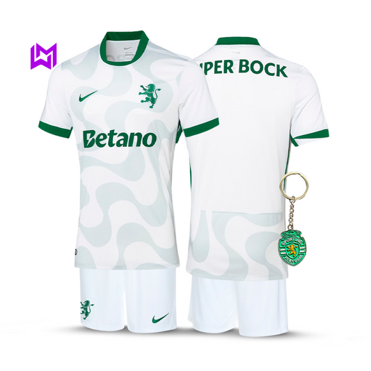 Sporting Away Kids Kit White 2025/26 - New Release! 🔥💚