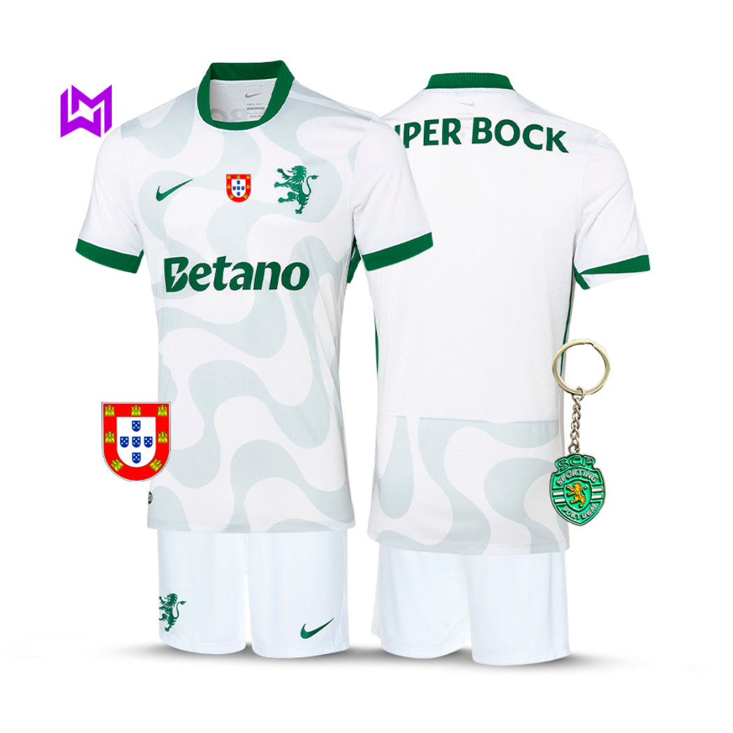 Sporting Away Kids Kit White 2025/26 - New Release! 🔥💚