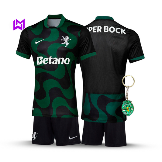 Sporting Away Kids Kit Black 2025/26 - New Release! 🔥💚