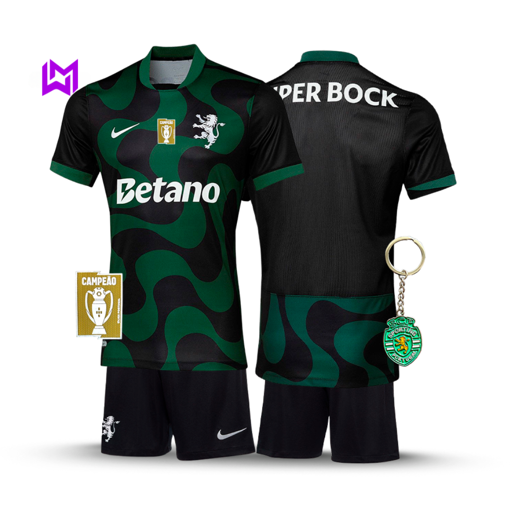 Sporting Away Kids Kit Black 2025/26 - New Release! 🔥💚
