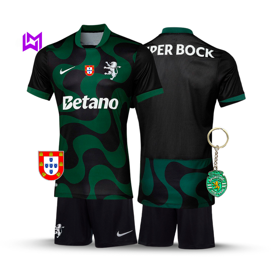 Sporting Away Kids Kit Black 2025/26 - New Release! 🔥💚