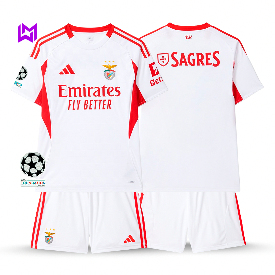 Benfica Away Kids Kit White 2025/26 - Last Few Units! 🔥🦅