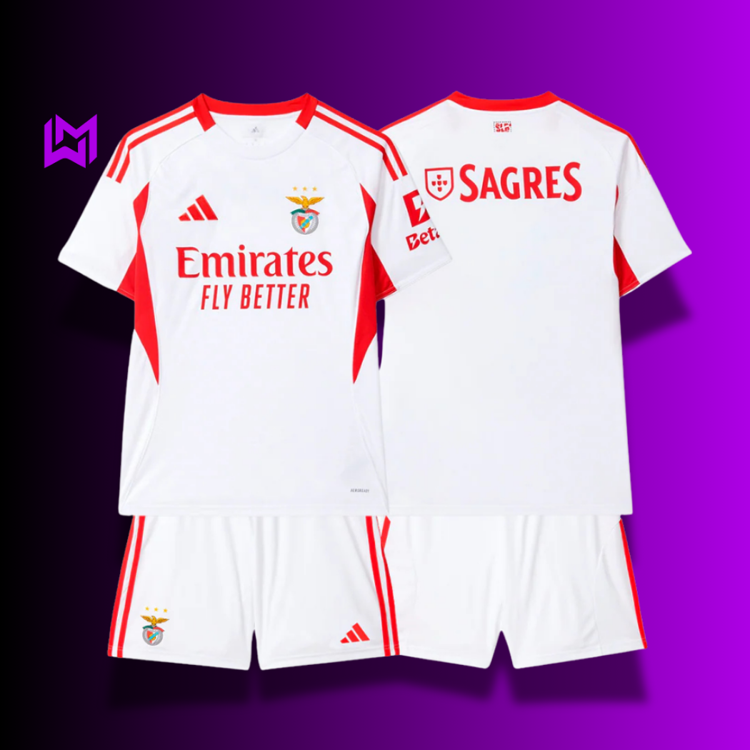 Benfica Away Kids Kit White 2025/26 - Last Few Units! 🔥🦅