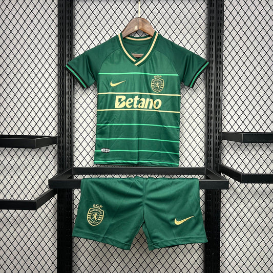 Sporting Away Kids Kit Black 2024/25 - Last Few Units! 🔥💚