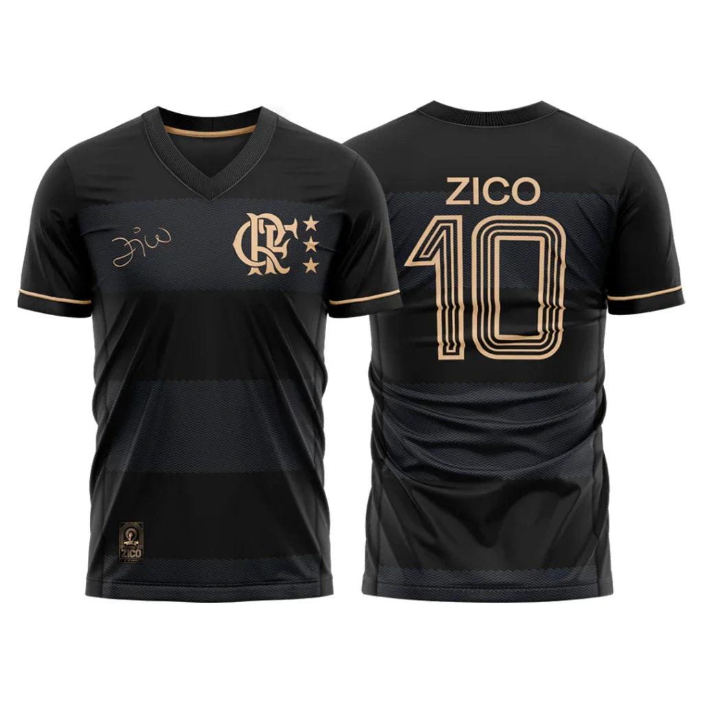 Camisa Flamengo Zico 1981 Preto e Ouro Retrô Masculina - Zico 